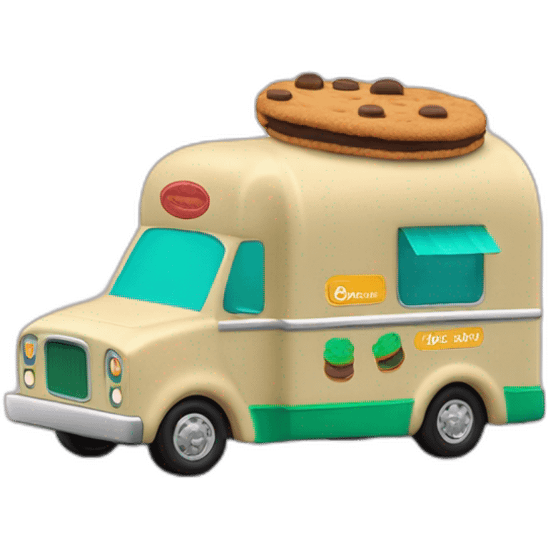 Girl scout cookie truck in the shape of a cookie like the oscar mayer weiner mobile in thin mint coloring emoji