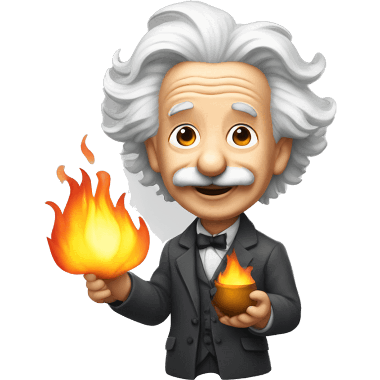 happy albert einstein holding small fire in one hand emoji