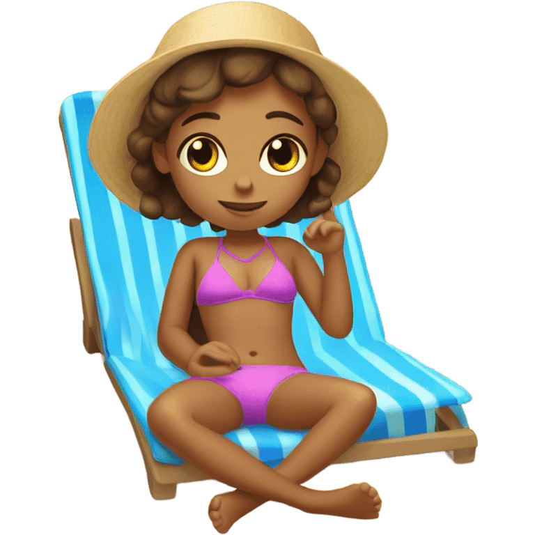 little girl on the beach in a sunbed emoji