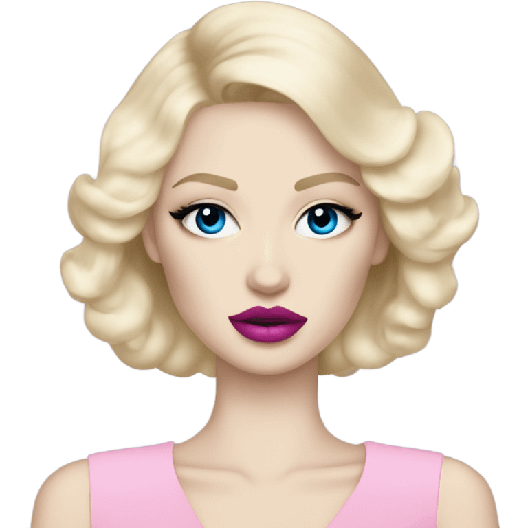 Hot girly pale blonde with blue eyes and pink lips wearing YsL emoji