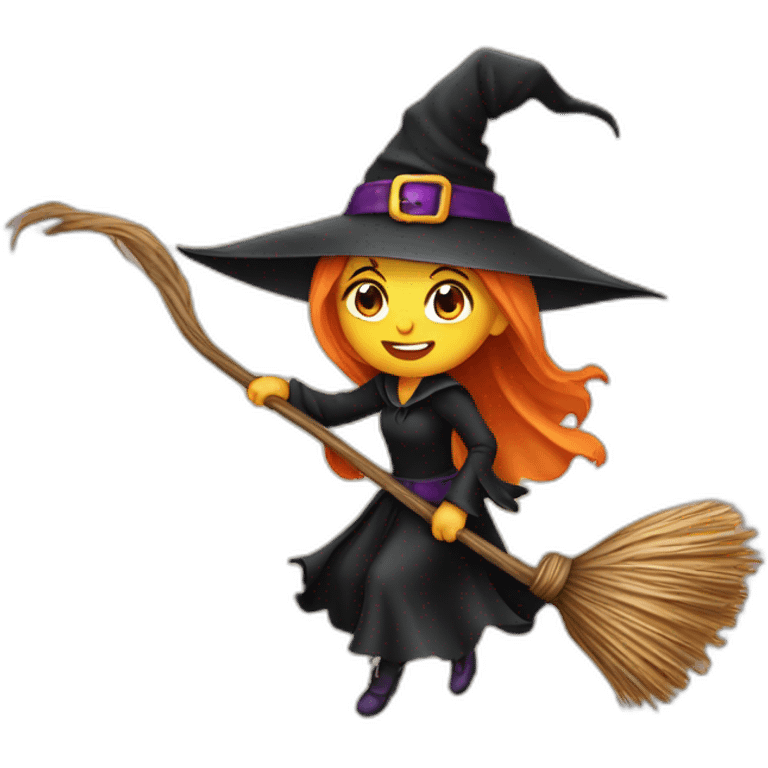 halloween young witch on a broom emoji