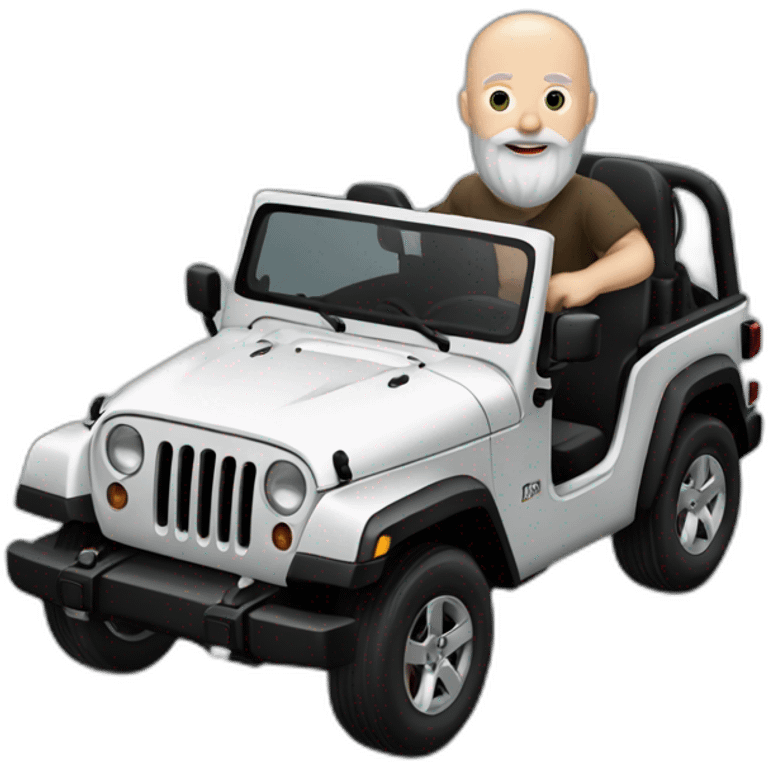 white bald man with long beard riding black Jeep jk emoji