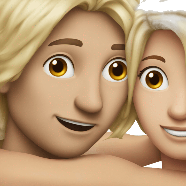 Blonde hair man hug woman with brown hair  emoji