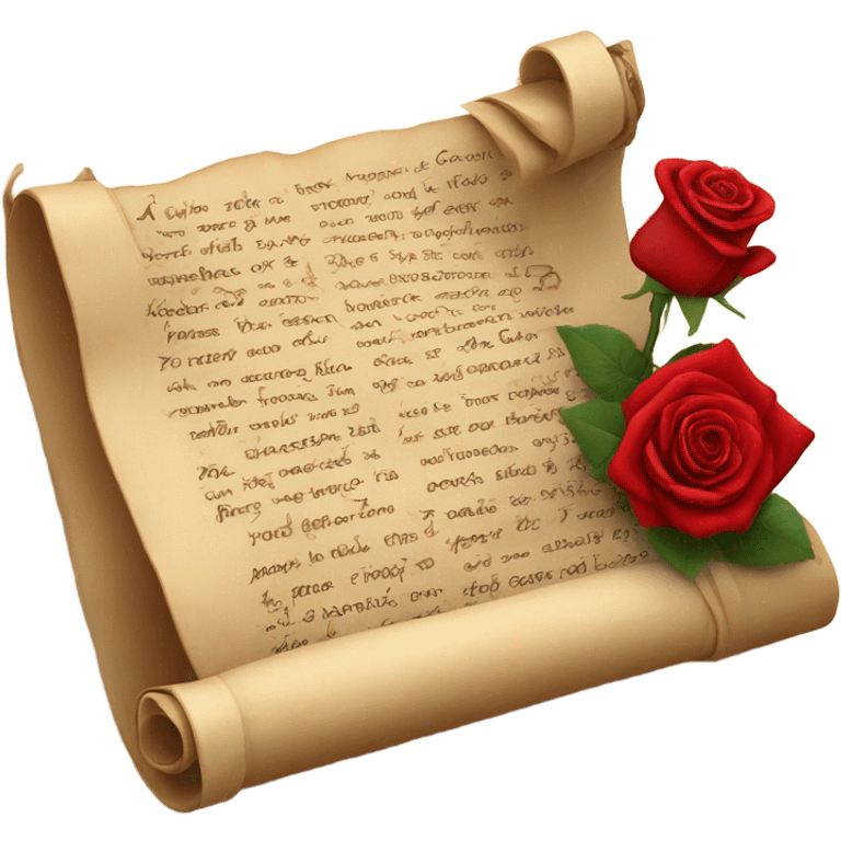 Realistic valentine poetry scroll with roses emoji