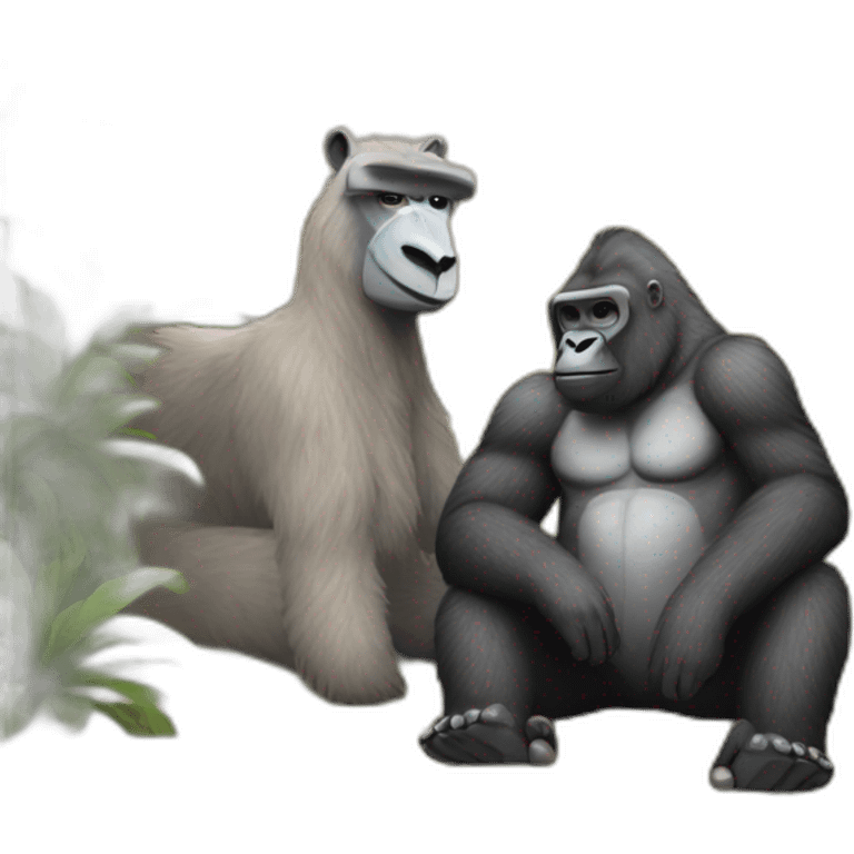 Gorilla chilling with a Llama emoji