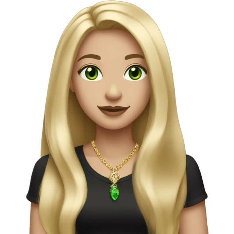 pretty long blonde girl slanted green eyes gold jewlery light skin black shirt emoji