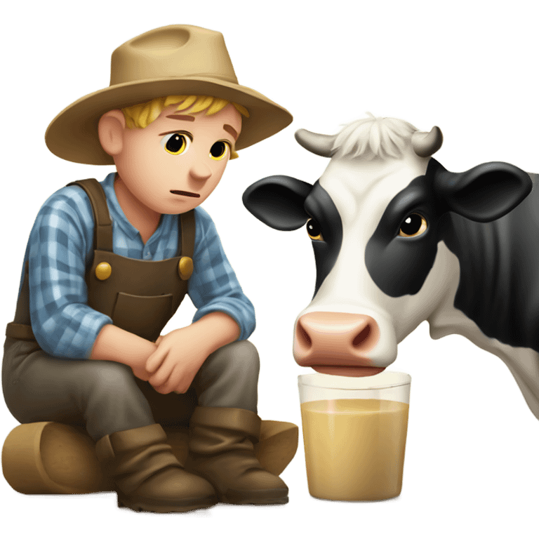 Sad farm boy milking a cow emoji