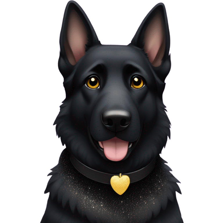 All black German shepherd with glitter emoji