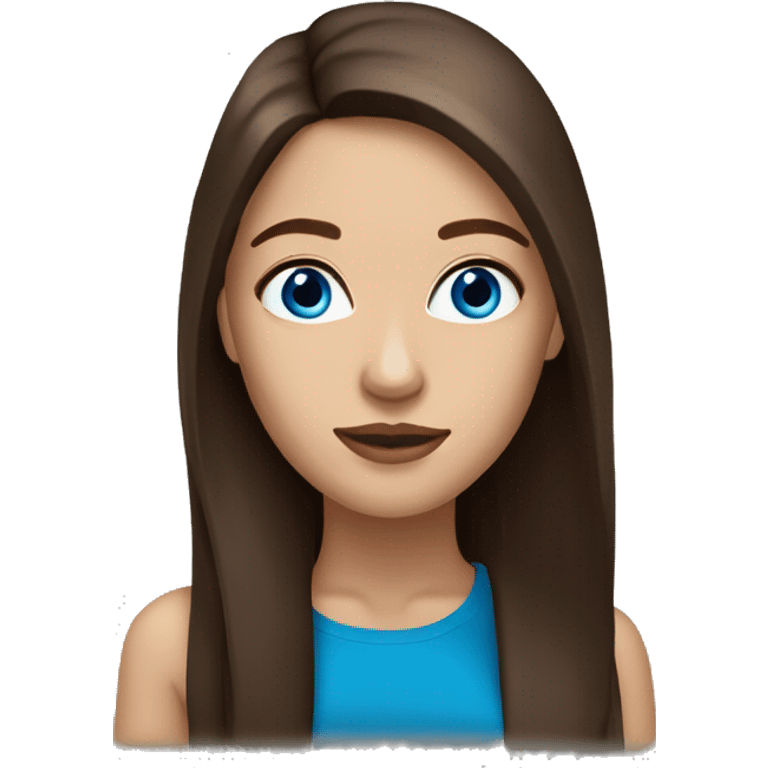 brunette woman blue eyes long straight brown  hair full lips  emoji