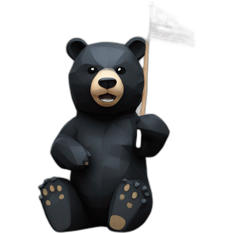 stand Lowpoly black bear with flag  inscription GO emoji