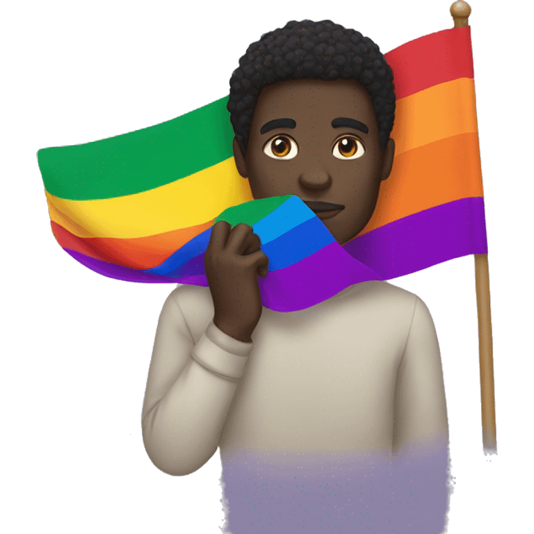 black person holding a pride flag emoji