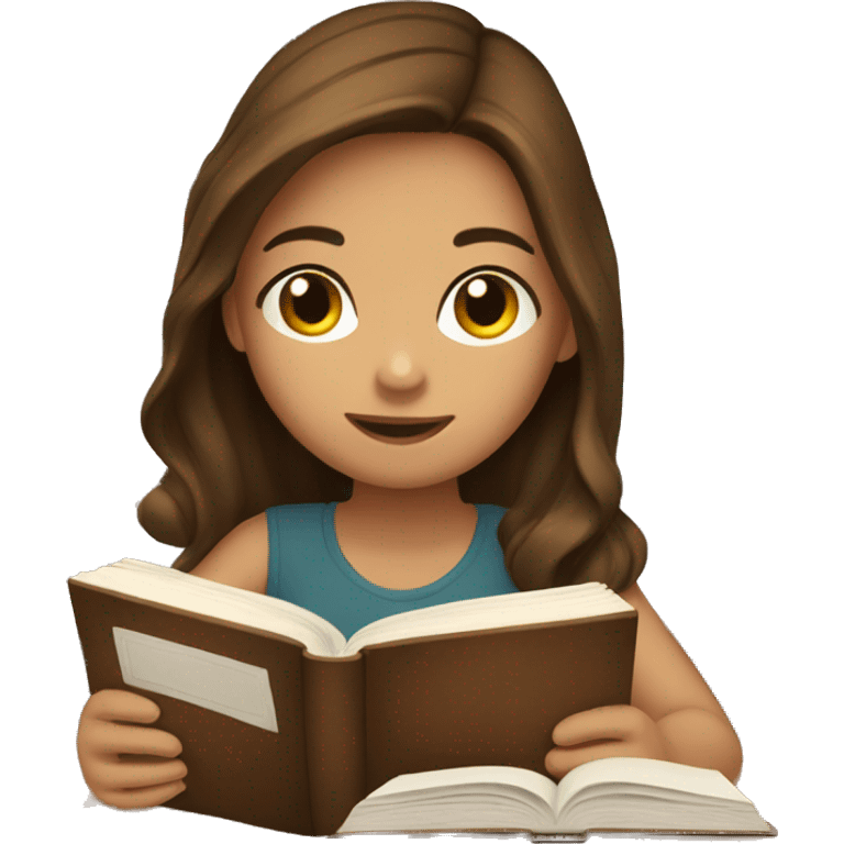 A girl with brown hair is reading a book emoji