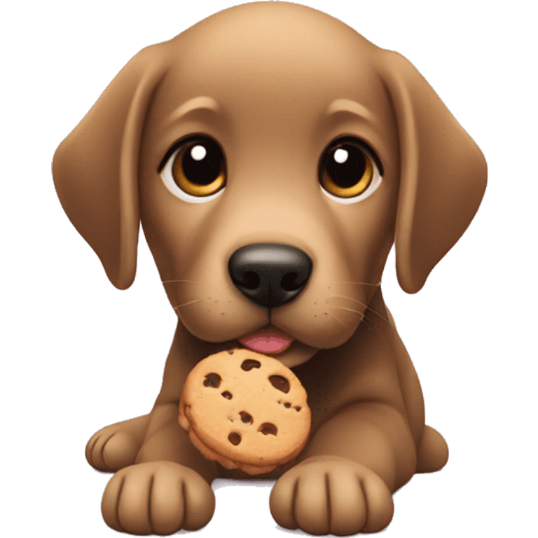 black labrador puppy eats cookie emoji