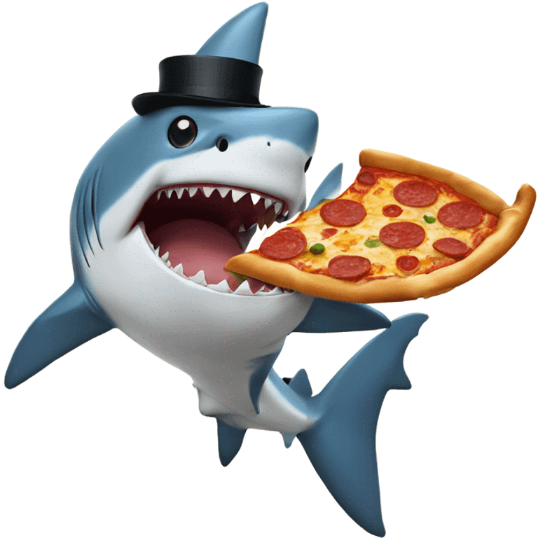 Shark with a top hat eating pizza emoji