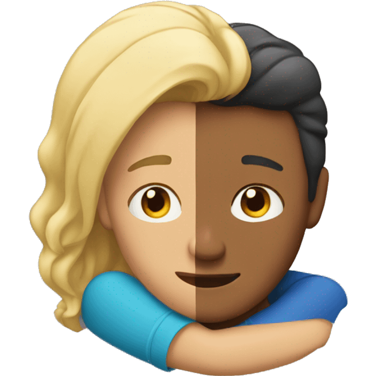 Blond man and hispanic woman hug each other emoji