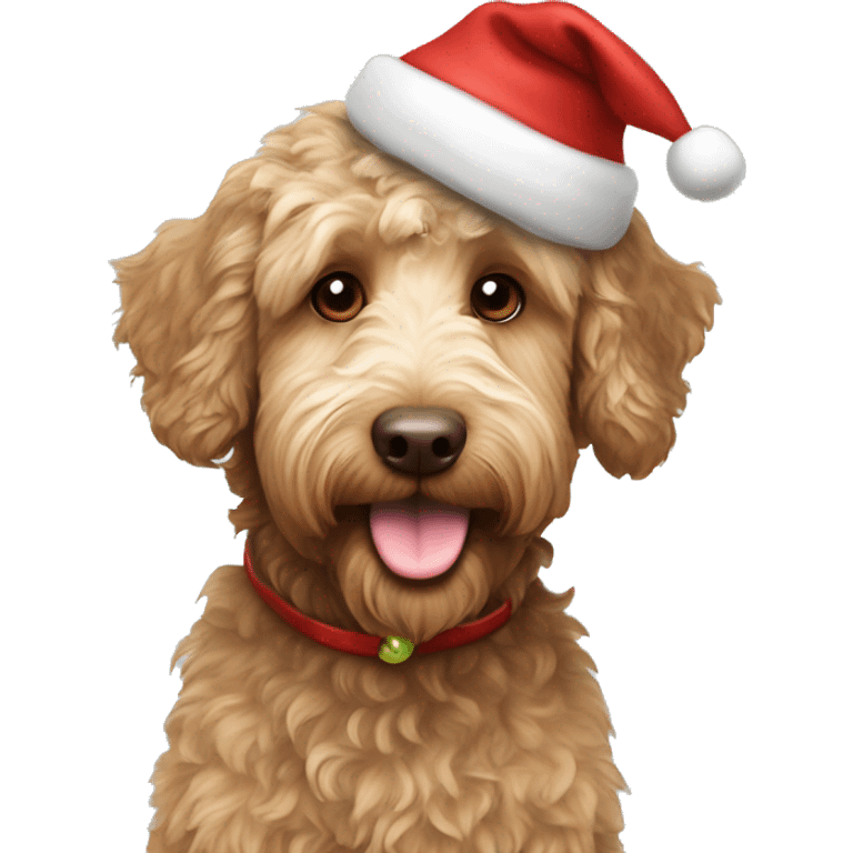 australian labradoodle with Christmas hat emoji