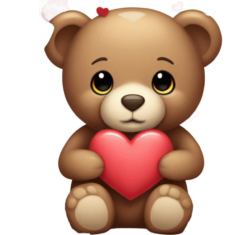 Cute cartoon teddy bear with red roses and heart emoji