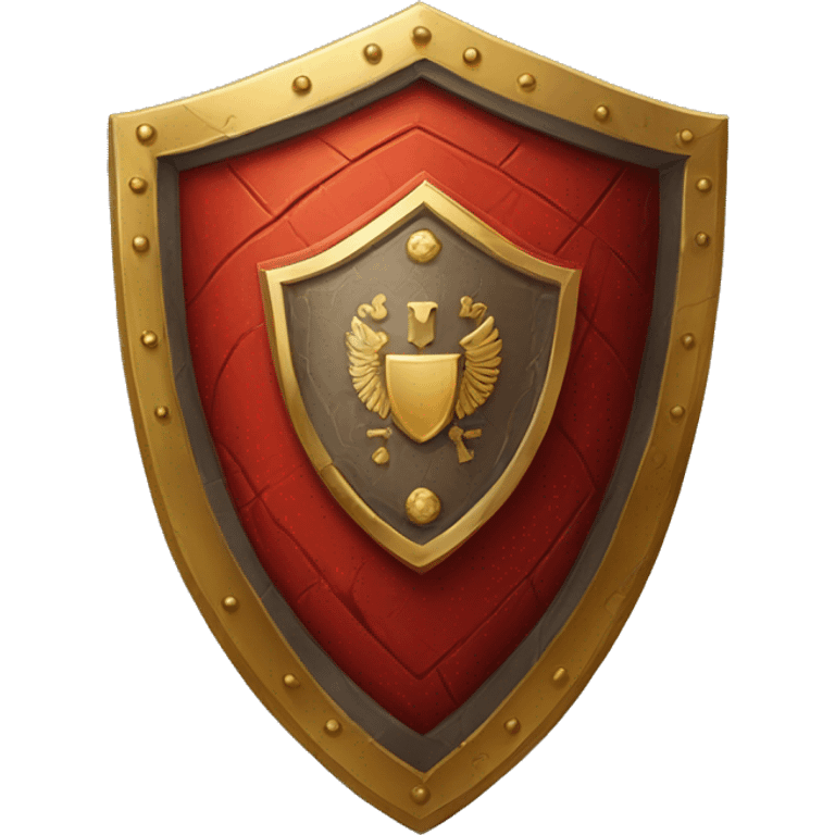  A large, oval-shaped red shield with golden edges and a central gold emblem. The shield is decorated with geometric patterns, representing the protection of Roman legionaries.

 emoji