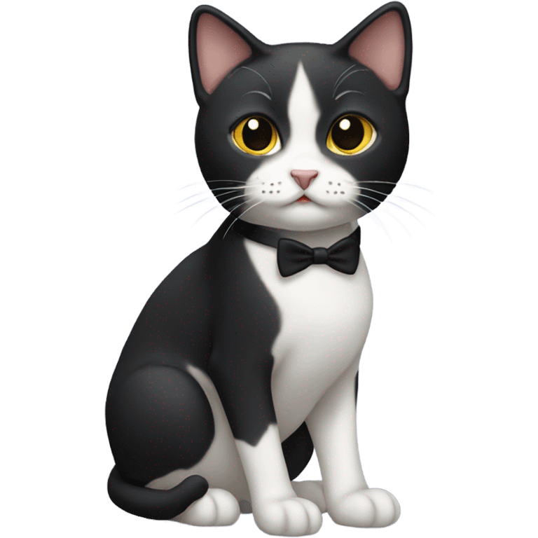 Small tuxedo short-haired cat with a black face emoji