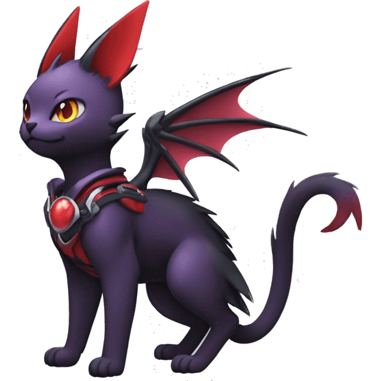 Kawaii cool edgy beautiful elegant black red purple fantasy nargacuga-noivern-cat-Fakemon collar harness full body emoji