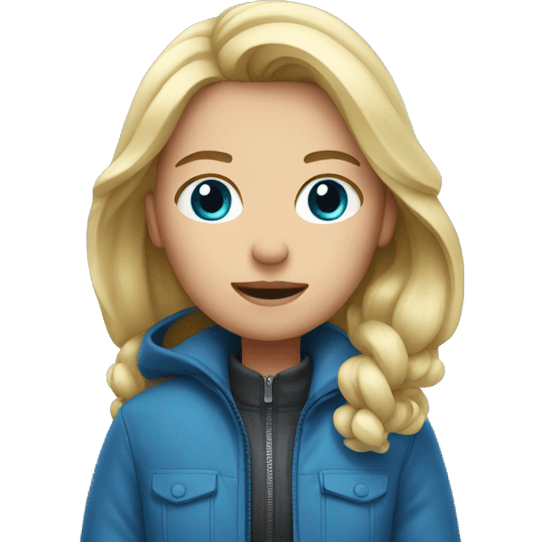 Blond girl with Blue Jacket freezing emoji