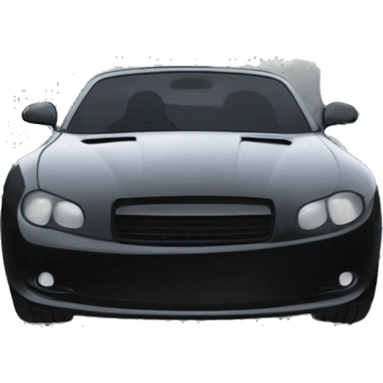 "Far POV of a black sports car driving fast through the city. A white roadman in a black ski mask is visible inside through the car windows. The entire black car is in motion, with blurred city streets in the background. emoji