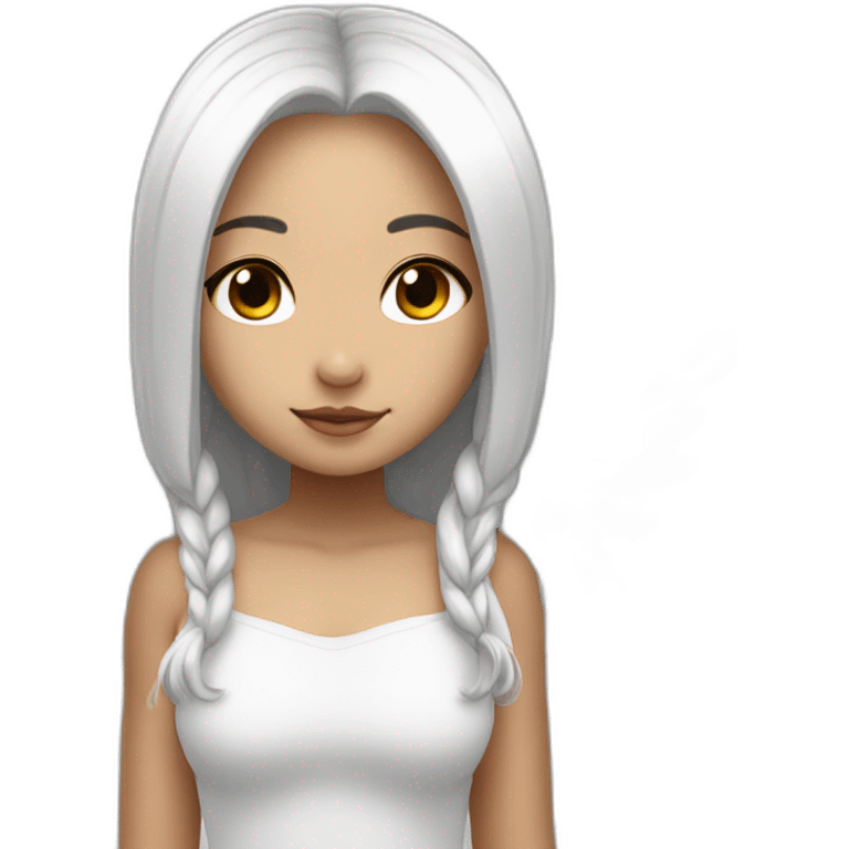 girl with angel wings on her back and white straight hair like chibi emoji