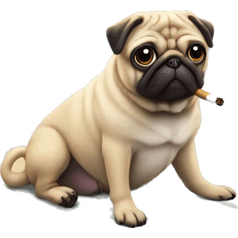 A pug on the beach smoking a cig emoji