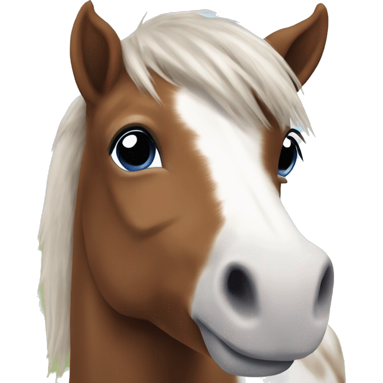 Shetland pony chestnut piebald, eyes blues emoji