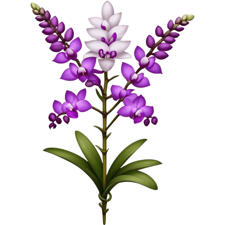 single white purple Rhynchostylis Orchid, 
straight stem emoji