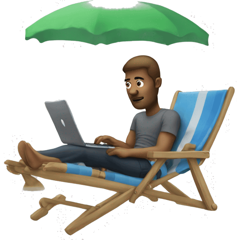 Man on deck chair with laptop on his knees emoji