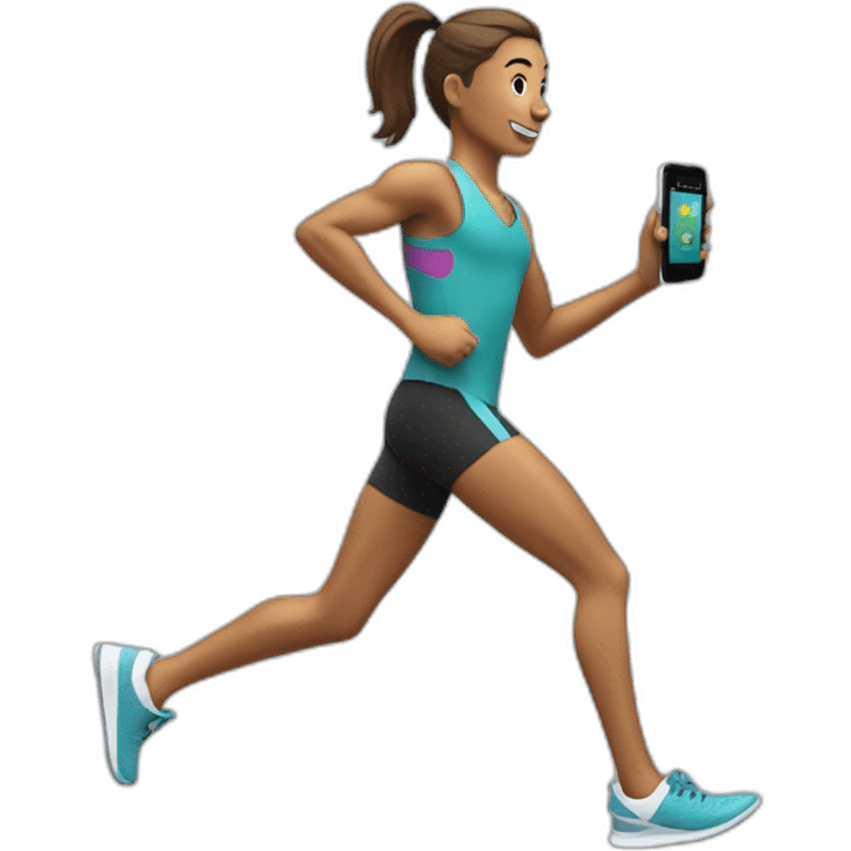 Runner with a phone in one hand and wireless hearphones emoji