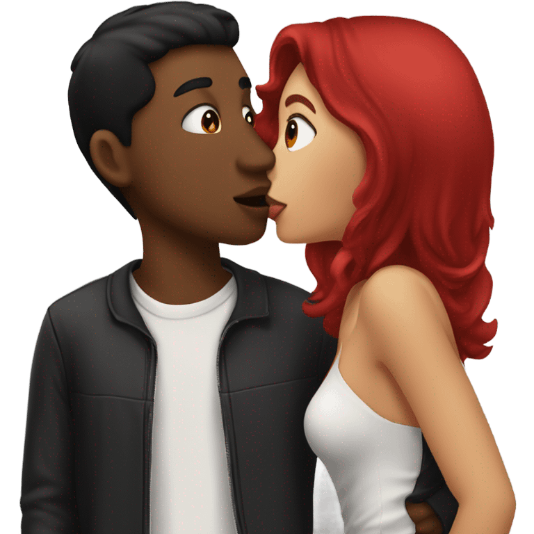 Cherry red girlfriend kissing black hair boyfriend  emoji