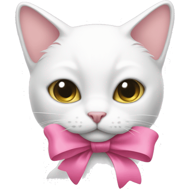 white cat with a pink bow emoji