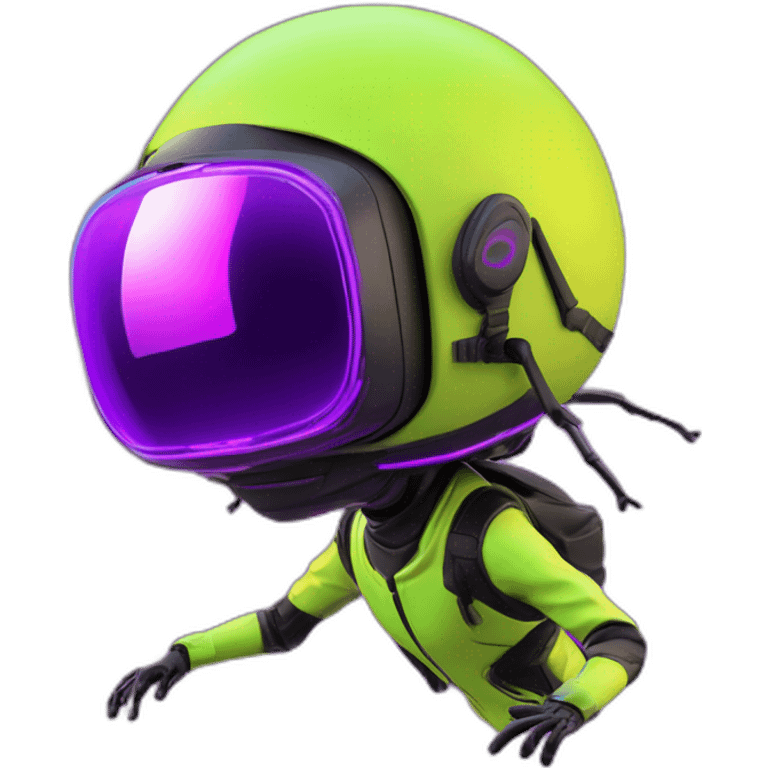 Ants 3D color lemon green and purple neon streetwear cybertech smart Futuristic cyber AR/VR point from him up doing a moonwalker emoji