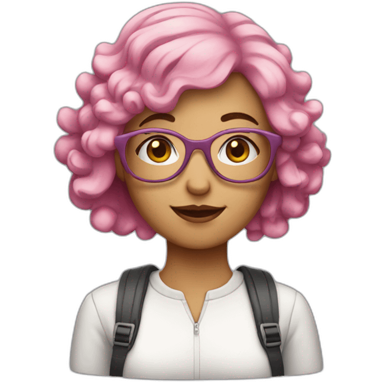 Pink haired woman with glasses emoji