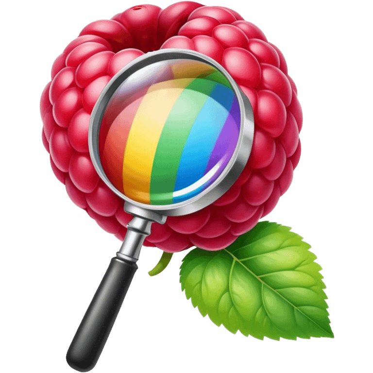 a raspberry holds an rainbow colored magnifier emoji