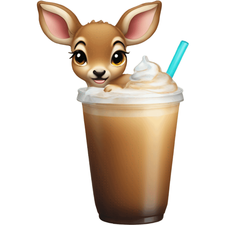 Cute Baby deer drinking iced coffee emoji