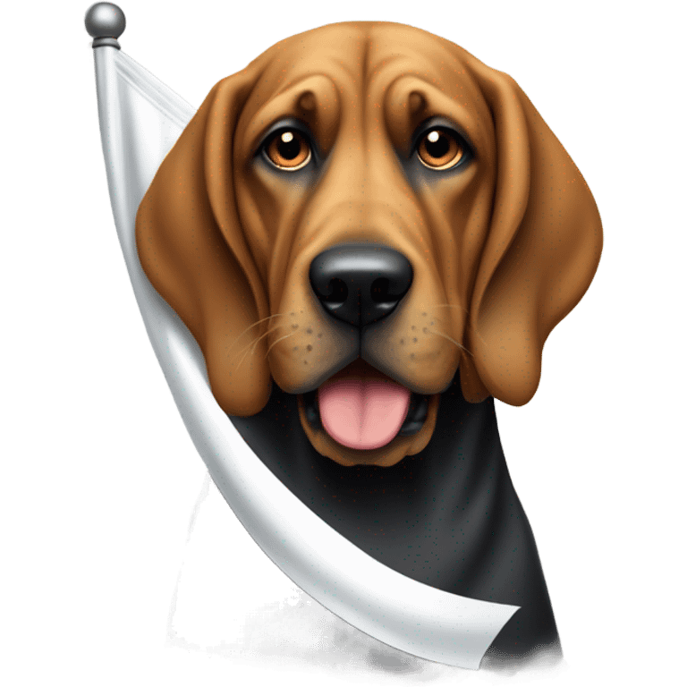 Bloodhound dog holding a white flag in its mouth. emoji