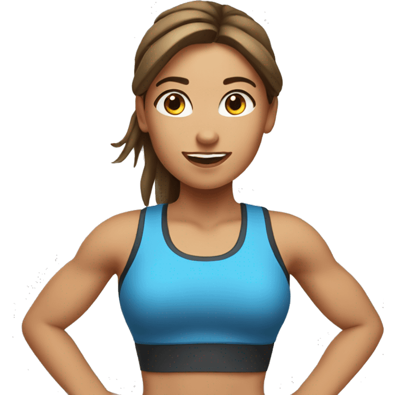 Fitness girl. She doing jaga. She is European. She have brown hair emoji