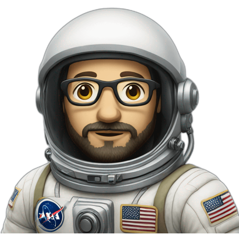 realistic caucasian astronaut with black beard and white glasses emoji