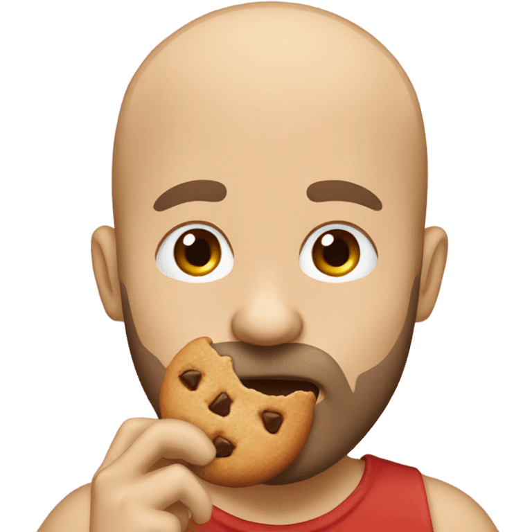 Bald bearded man licking a cookie emoji