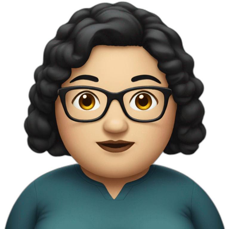 fat woman with black hair and glasses emoji