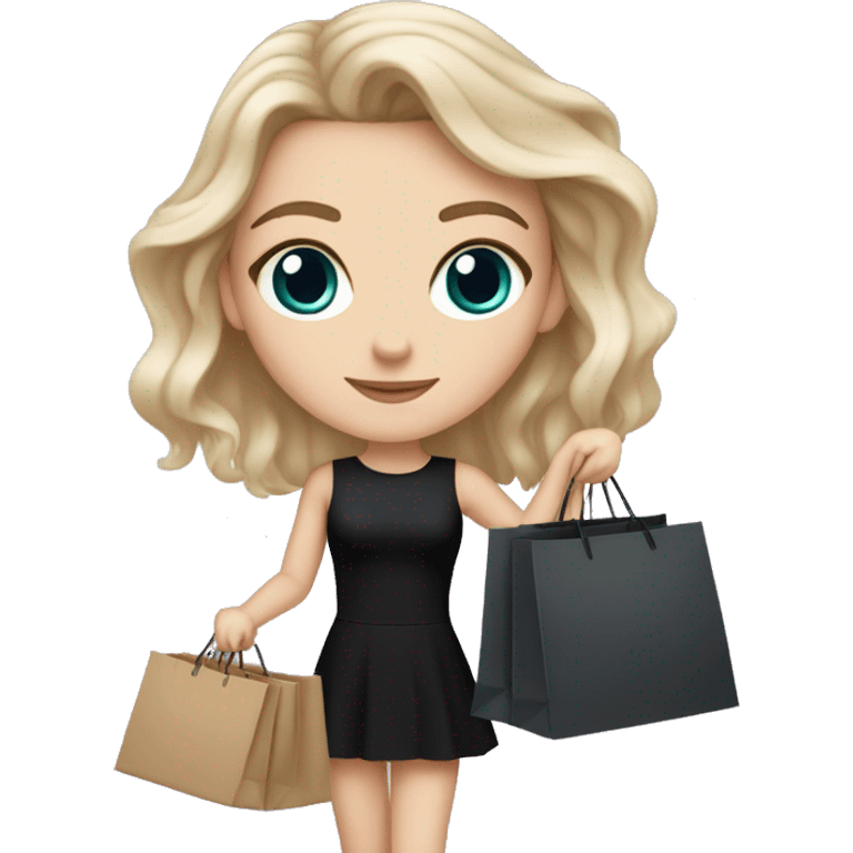 white girl with brown eyes and hair, holding shopping bags like hermes and chanel in short black dress emoji