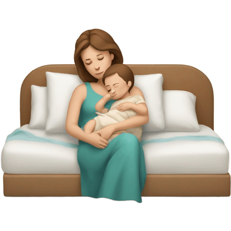  tired caucasian mother with brown hair holding sleeping baby emoji