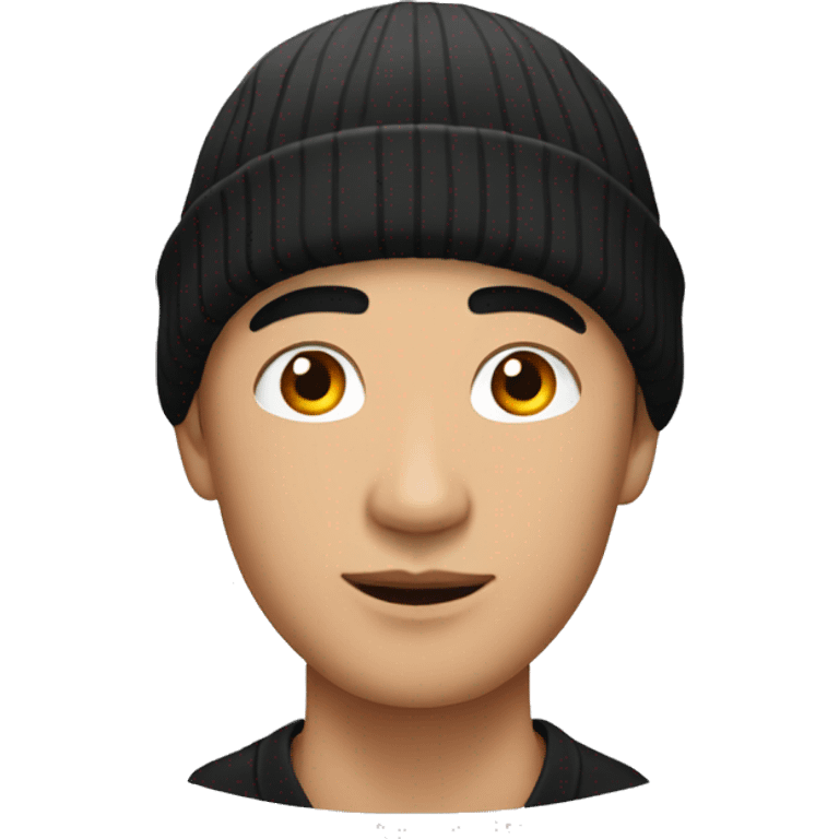 A handsome Asian man with face tattoos, wearing a black beanie hat and earrings emoji