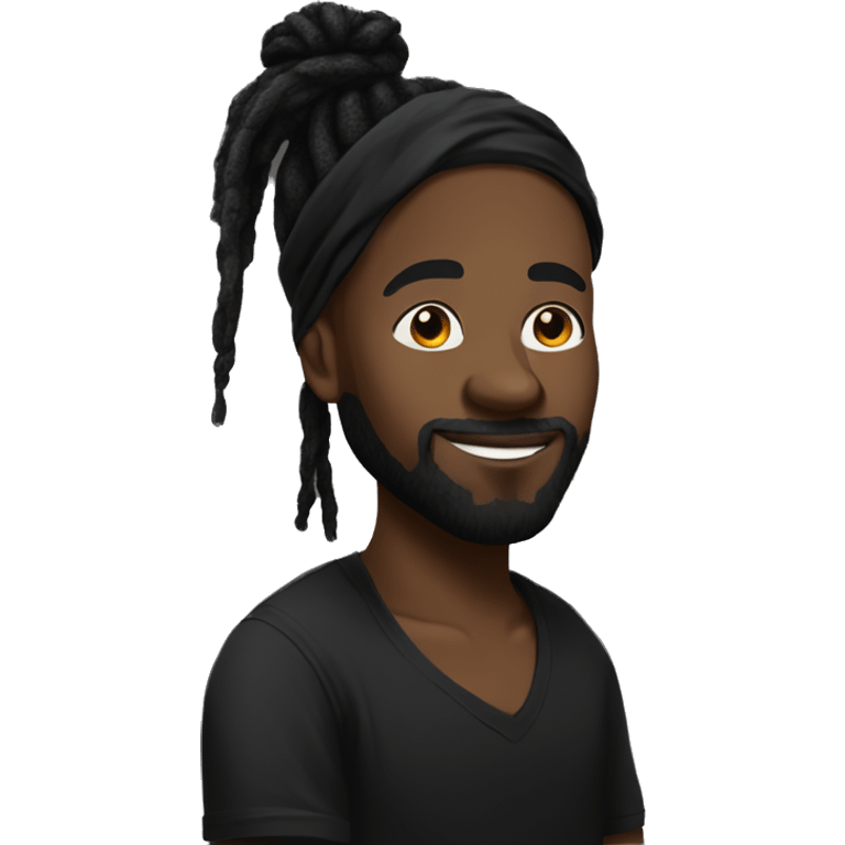 Black man with a dreadlock bun with a undercut with a black bandana on his head with black t shirt with no beard emoji