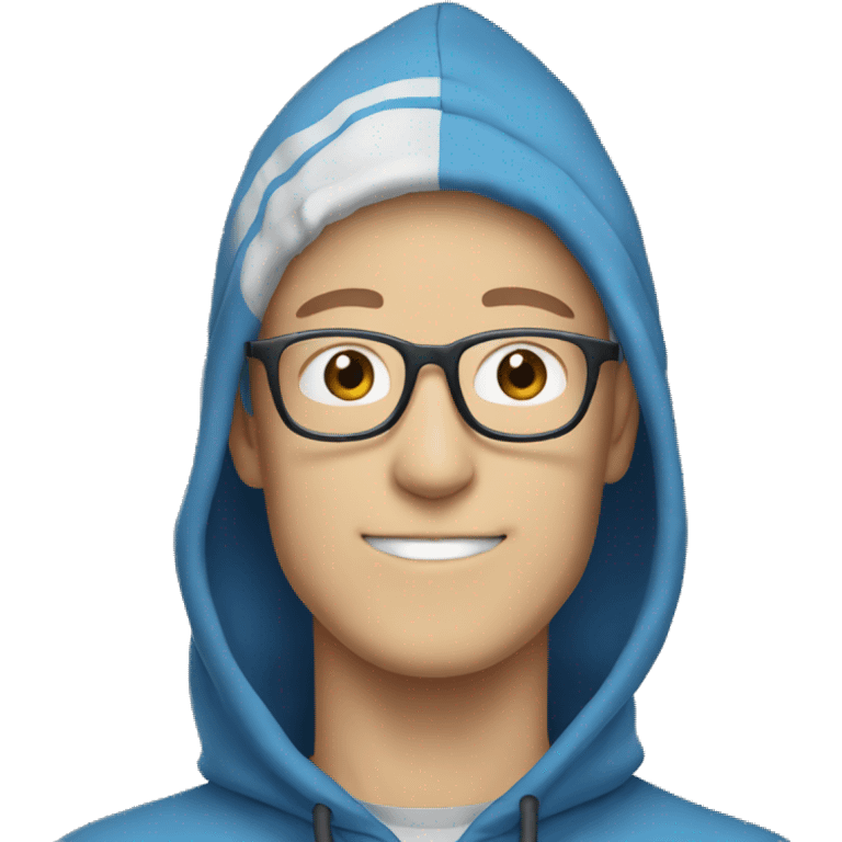 saitama smiling wearing glasses and blue hoodie emoji