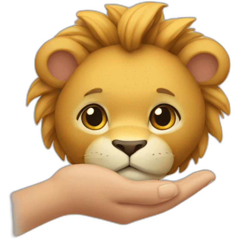 genera un leon con el logo de capcut en la mano emoji