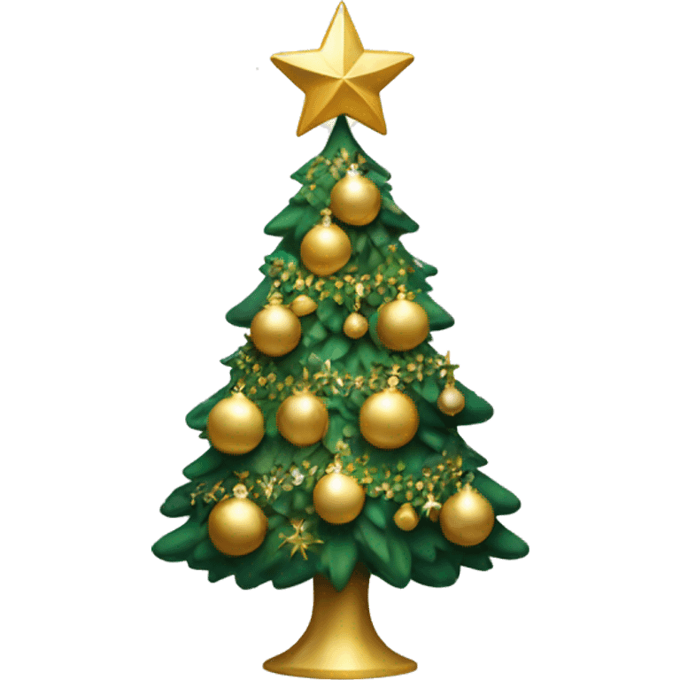 Christmas tree with gold and white ornaments and a star on top emoji